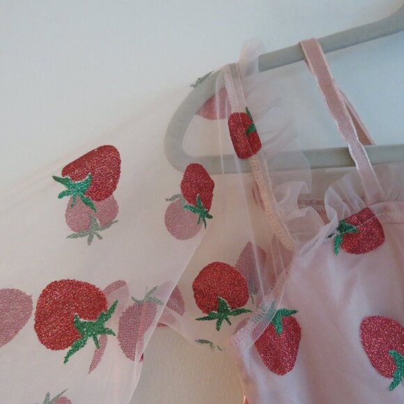 MASKED QUEEN COTTAGECORE Strawberry Tulle Midi Dress Coquette Whimsy Retro NWT - Picture 7 of 14